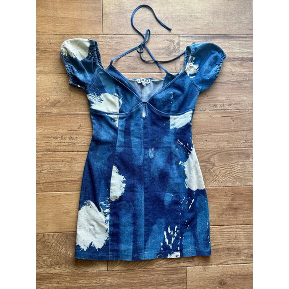 I.AM.GIA Blue Despasina Denim Bleach Mini Dress Halter Size XL - Picture 1 of 9